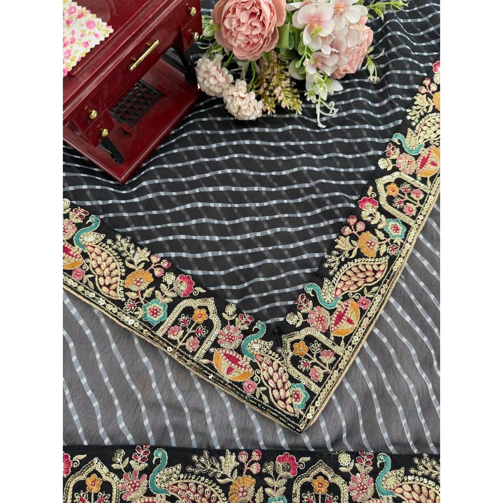 New Launch – Designer Faux Georgette Saree with Bandhani Print & Sequins Embroidery