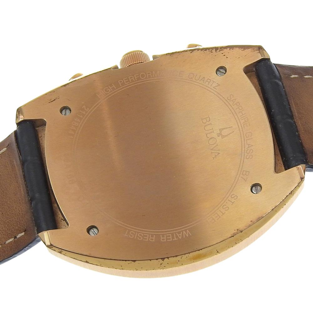 BULOVA curve Watches 98A156 Chronograph blackDial Plated Gold/leather Quartz Chronograph mens Used