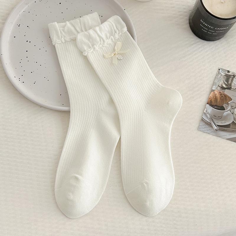 Lace Bow Women's Warm Vertical Stripe Socks - Korean & Japanese Style
