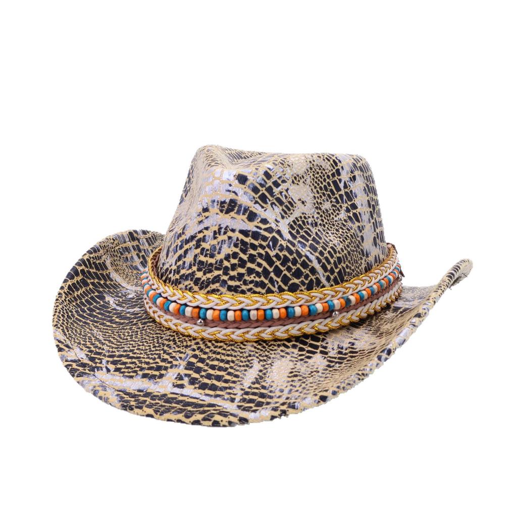 Vintage Western Cowboy Hat Party Carnival Imitation Crocodile Pattern Cross-Border Hat Autumn And Winter Women'S High-End Big Brim Top Hat