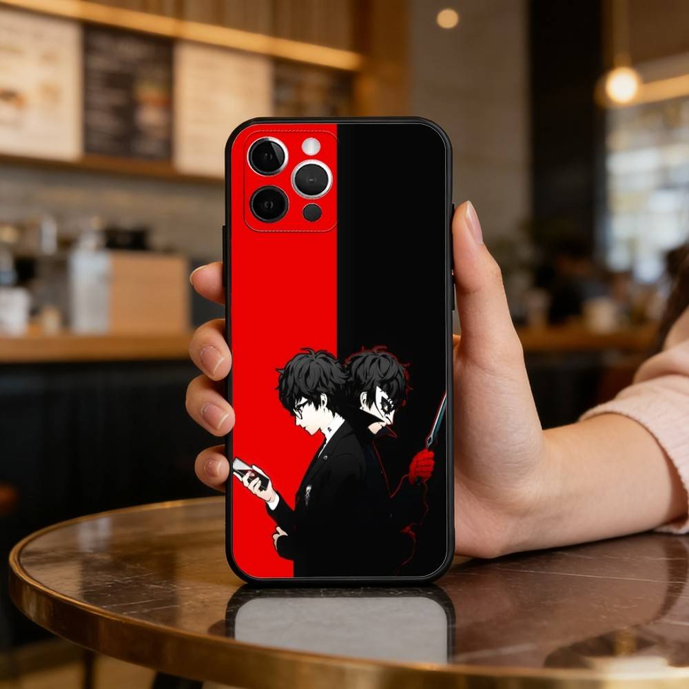COOL Anime P-Persona 5 Phone Case For iPhone 17,16,15,14,13,12,11 Plus,Pro Max,Soft Silicone Black Cover