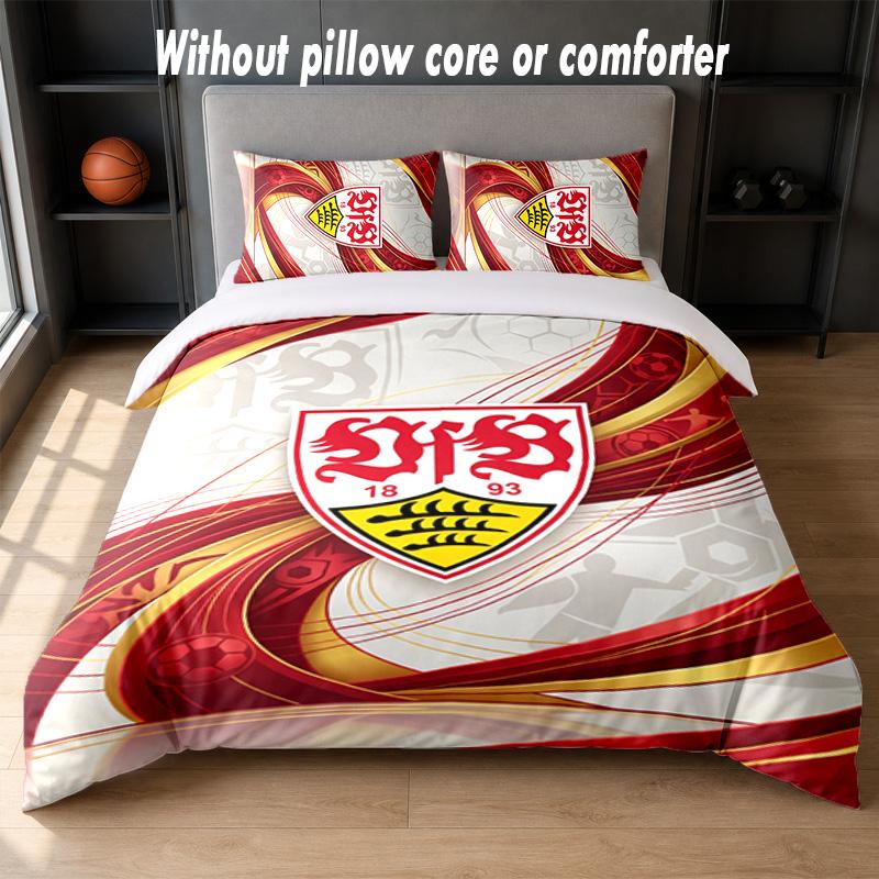 Set Biancheria da Letto con Design Calcio VfB Stuttgart 1 Copripiumino + 2 Federe Morbido Traspirante Biancheria da Letto per la Casa