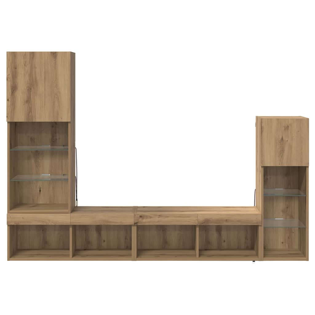 TV Wall Units Wall Mounted 4 pcs Artisan Oak Wood Based Material