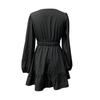 Women's Fashionable Casual Embroidered Deep V-Neck Long-Sleeved Dress