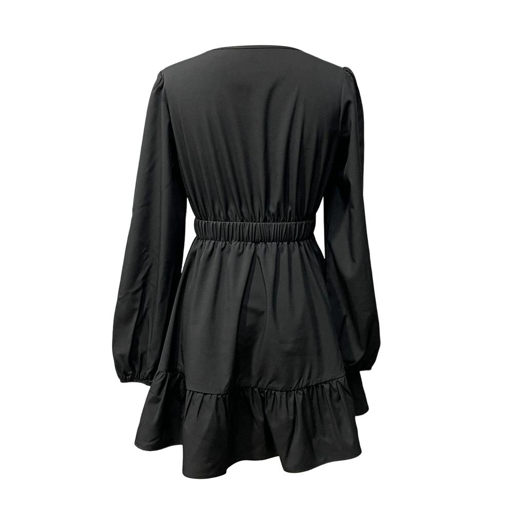 Women's Fashionable Casual Embroidered Deep V-Neck Long-Sleeved Dress