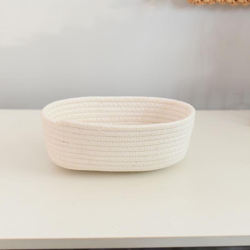 Сплетенная вручную хлопковая корзина для хранения настольных мелочей — органайзер в форме лодки для закусок, косметики и многого другого Small size 23*13*7 белый