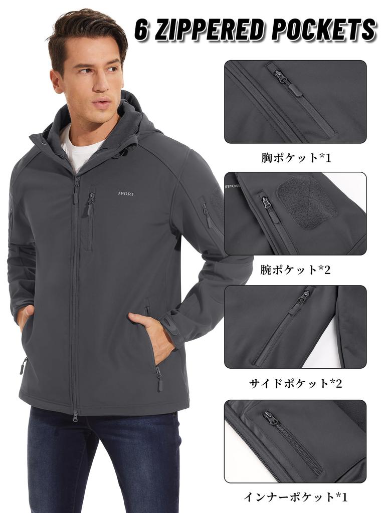 KEFITEVD Winter Motorcycle Dark Size XL Men's Jacket, Water-Repellent, Windproof, Jacket, Windbreaker, Multi-functional, Warm, Ski, Fishing, Gray,