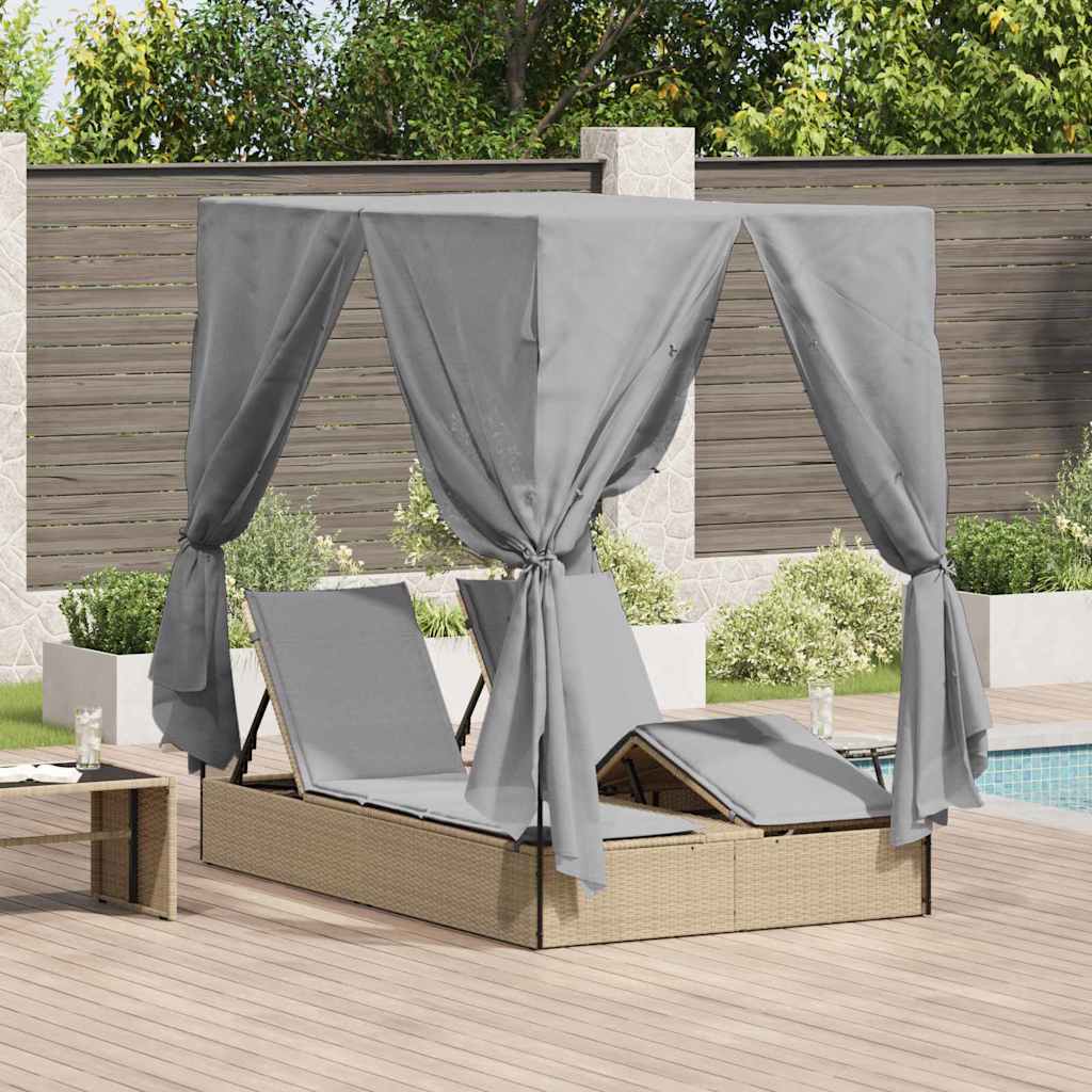 Doppelliege Grau 205 x 129 x 200 cm Polyrattan