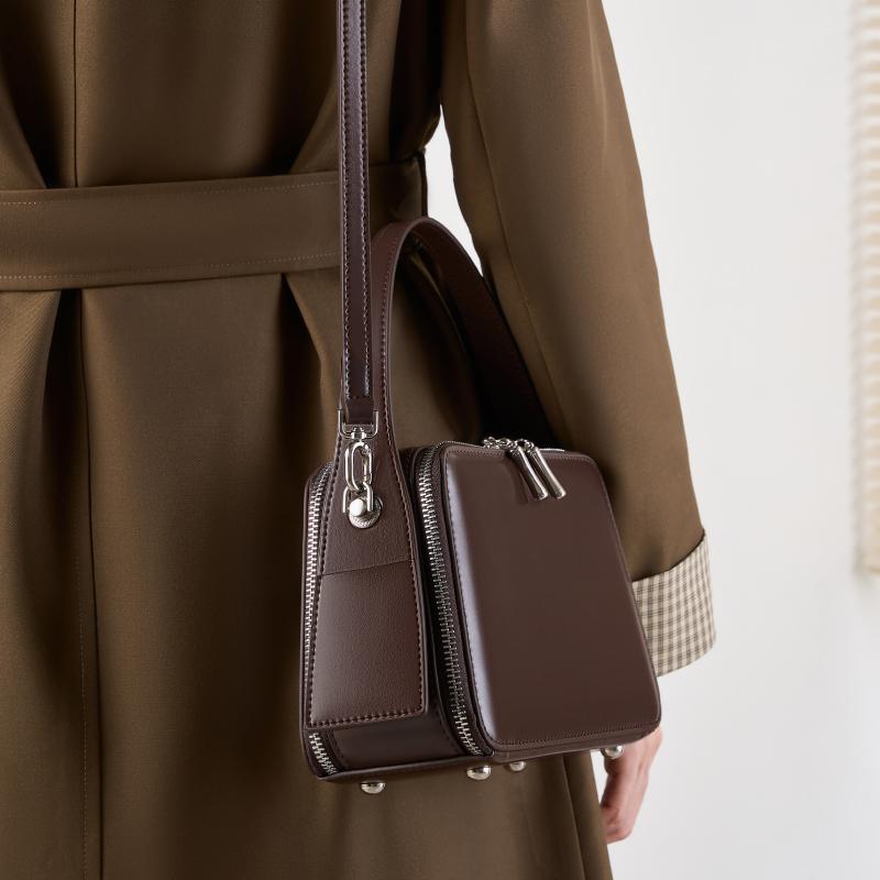 HIFASHION Smooth Cowhide Leather Top Handle Bags Women Casual Work Daily Small Shoulder Crossbody Purses Square Ladies Handbags