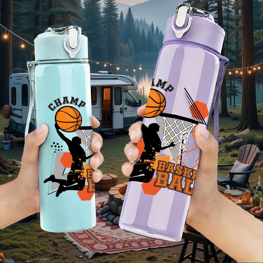 1PC Basketball Sports Logo Print 750ml Color Plastic Sports Water Bottle Leakproof Flip Straw Lid Suitable for Sports Office Home Use
