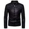 Mens Jackets Mens Faux Leather Jacket Classic Stand Collar Motorcycle Coat Slim Fit with Full Zip Long Sleeve Autumn Winter Outdoor