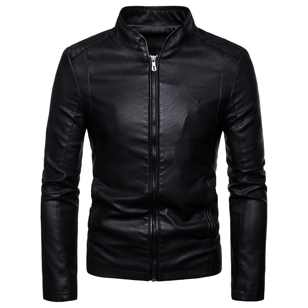Mens Jackets Mens Faux Leather Jacket Classic Stand Collar Motorcycle Coat Slim Fit with Full Zip Long Sleeve Autumn Winter Outdoor