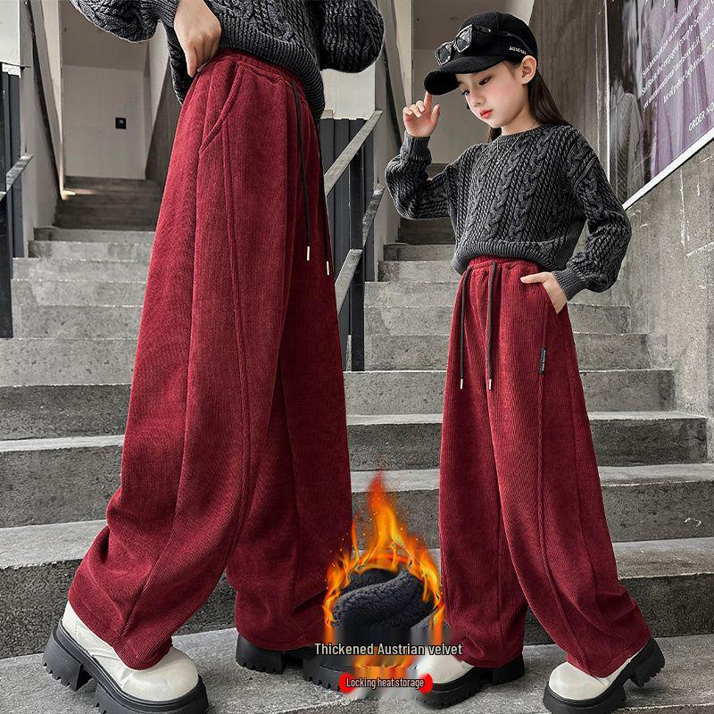 Girls  Plush Corduroy Pants - Autumn Winter 2025 - Thick, Loose, Casual Stylish Children s Wear 170 cm