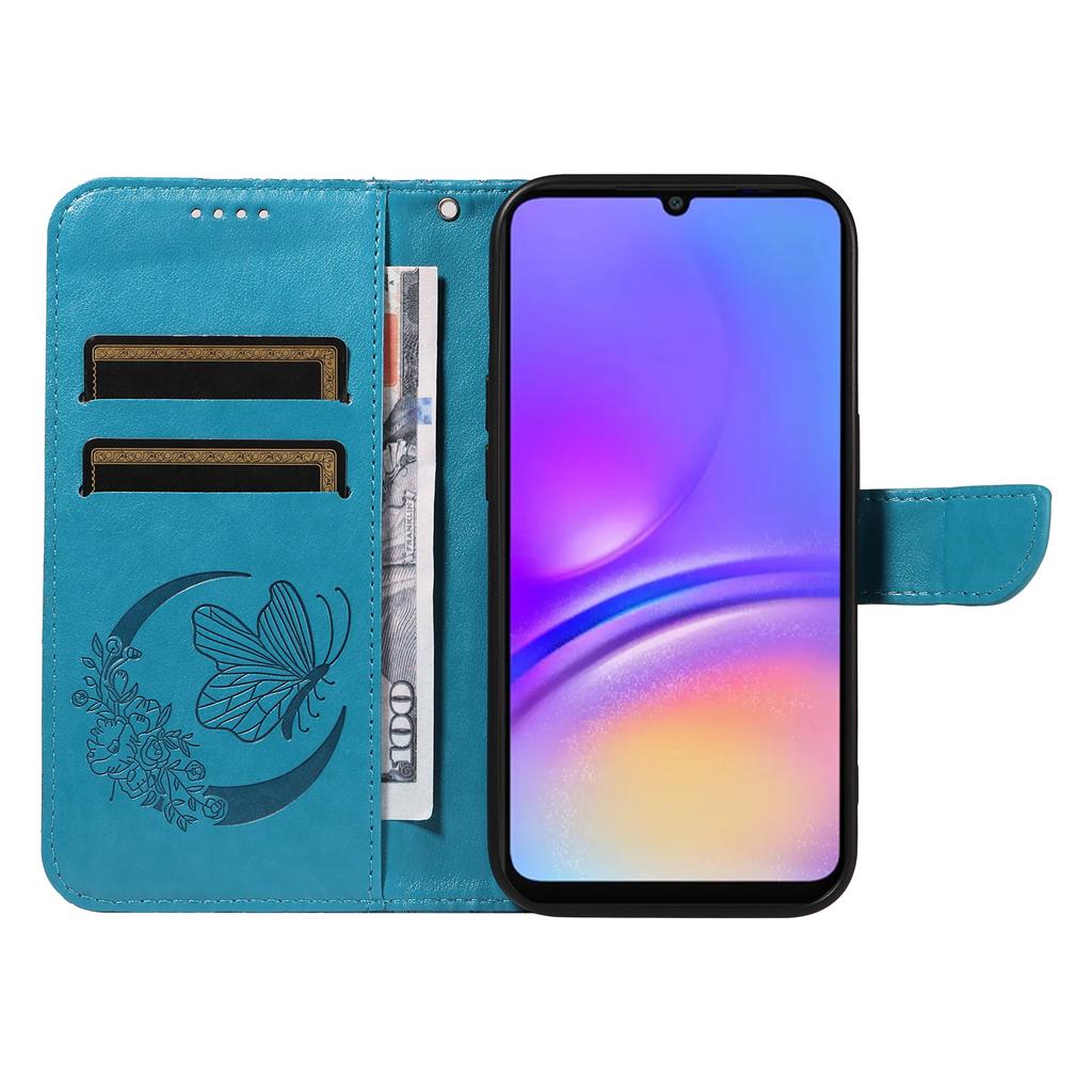 For Samsung Galaxy A07 4G/A06 5G/A06 4G Case Butterfly Pattern PU Leather Folio Flip Phone Cover -  Blue