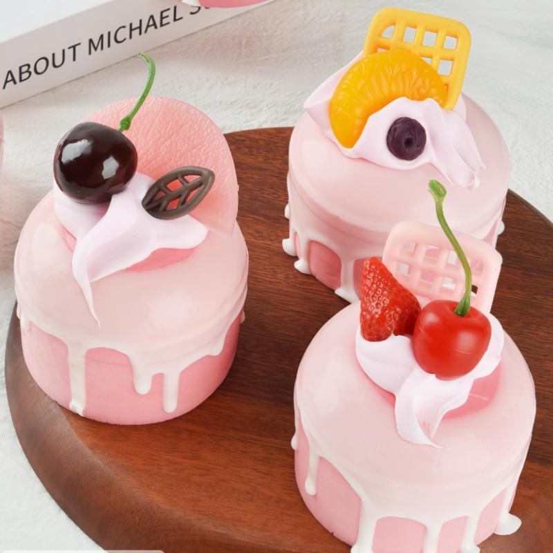 Pink Fruit Cream Simulation Mini Cake Slow Rising Squishy Toy Dessert Stress Relief Squeeze Fidget Toy