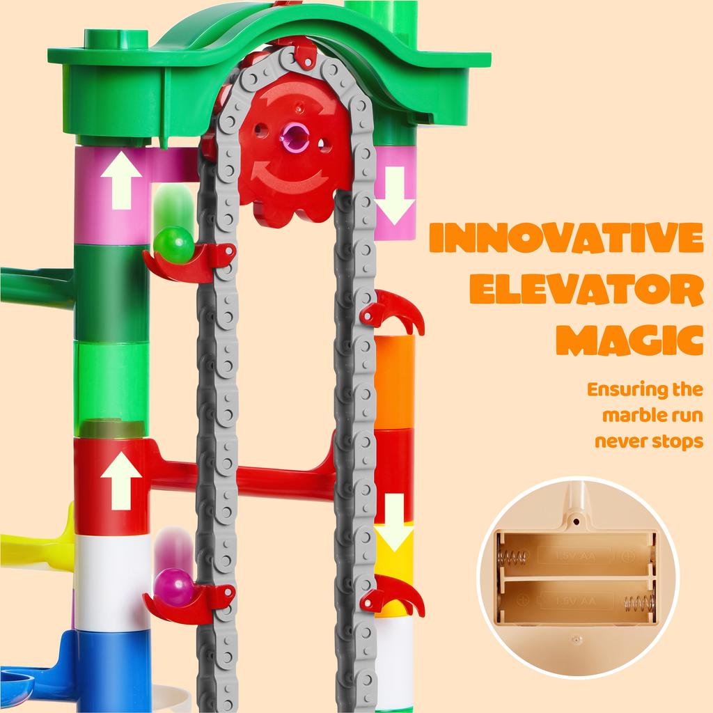 Joyfy 236 Pcs Glowing Marble Run with Motorized Elevator Construction Building Blocks STEM Educational Toys Set for Kid Ages 4-8
