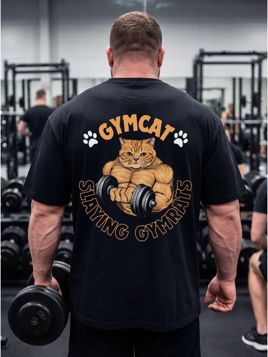 Oversized thick T-shirt for training with a cat 4XL