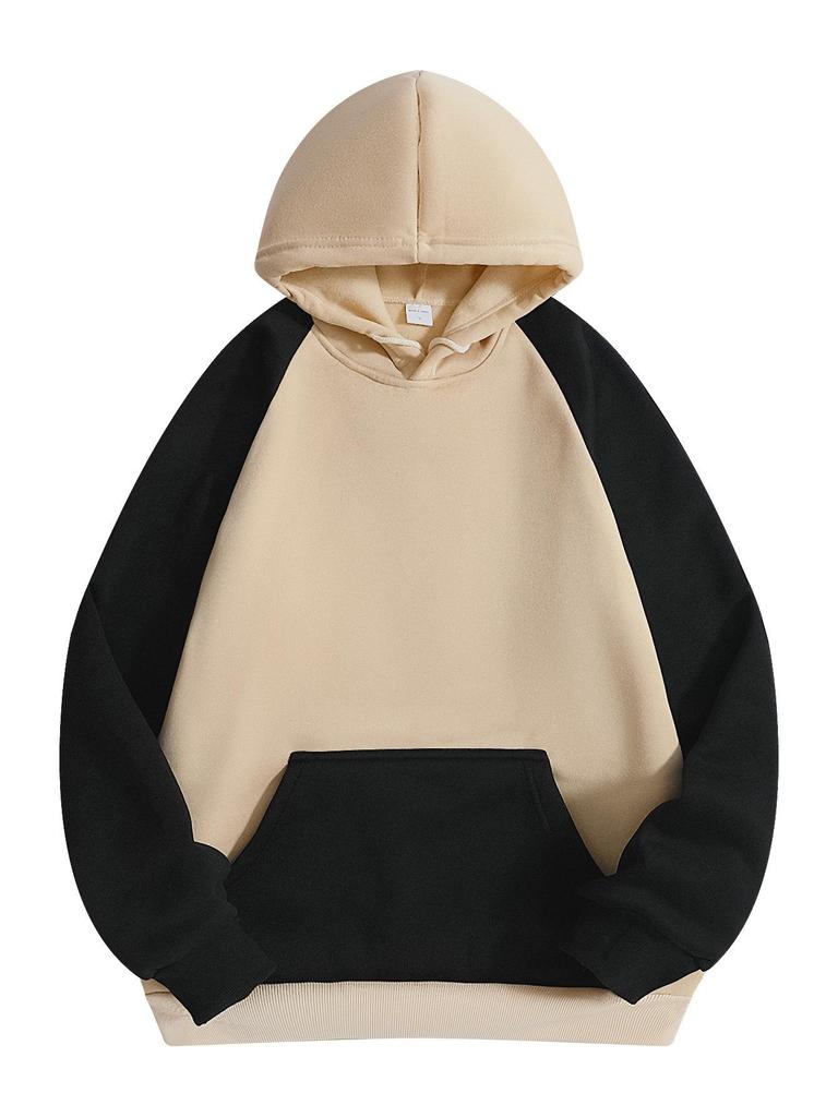 250g Men's Color Block Hoodie, Autumn/Winter European Size, Plus Velvet Sporty Pullover Casual Top