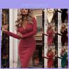 V Women Neck Long Sleeve Bodycon Sexy Dress Ladies Casual Evening Party Clubwear