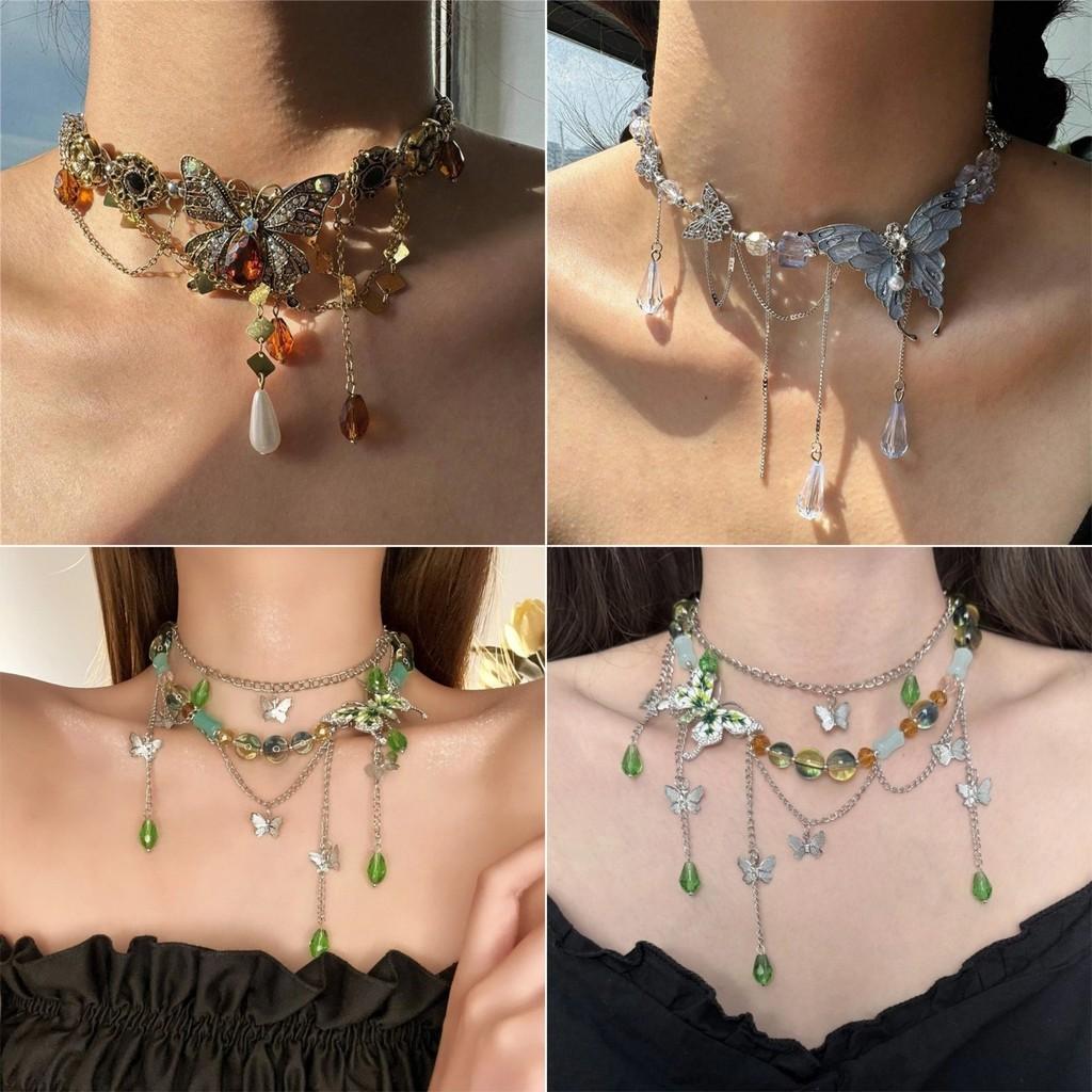 Fairy Style Butterfly Crystal Pendant Necklace With Multicolor Inlay For Women