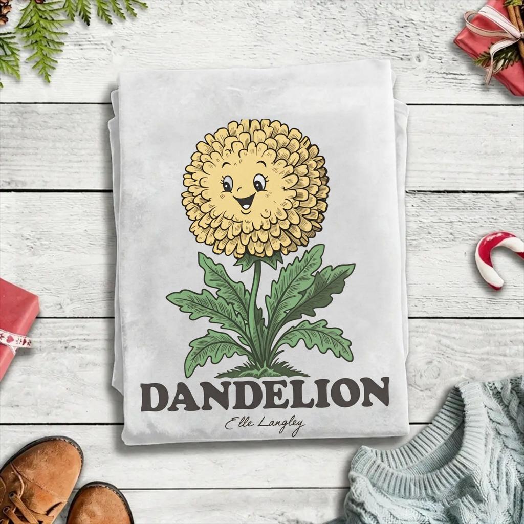Novelty Ella Langley Ivory Groovy Dandelion TShirts for Unisex Crewneck Pure Cotton T Shirts Short Sleeve Tee Shirt Classic Tops