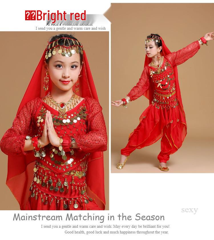 Costume da Danza Indiana per Bambini: Costume per Esibizione di Danza del Ventre e Minoranze dello Xinjiang per Bambina
