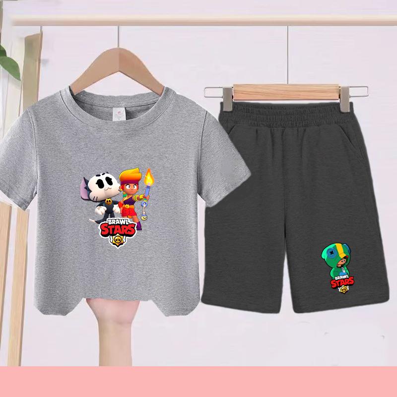 Children's Set - Disney Print Summer Boys' and Girls' Sports T-Shirts, Casual Short-Sleeved Shorts Set, 2-piece, for Ages 2-13