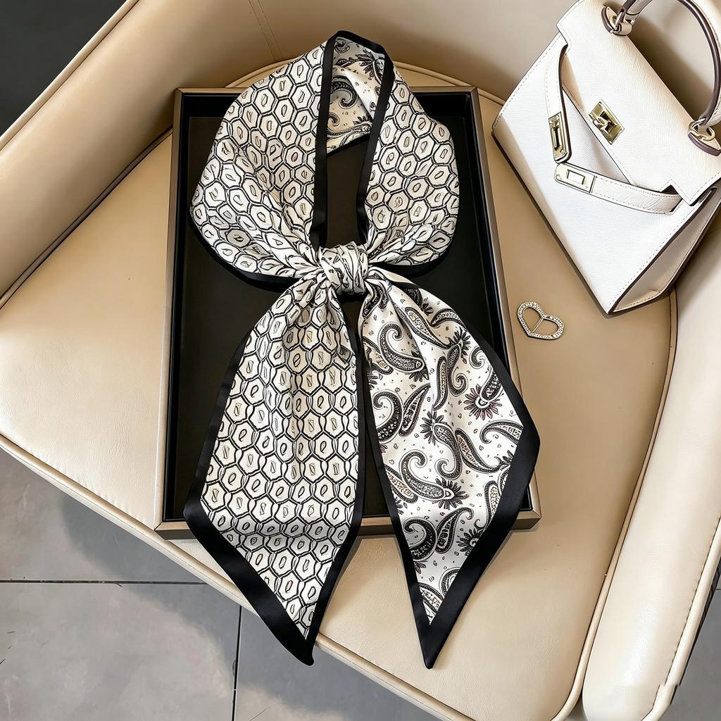 Small long thin bevel silk scarf Women's ethnic style belt Tie hair belt Tie bag ribbon tie yarn scarf Thin scarf