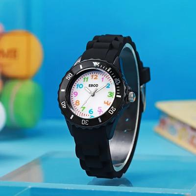 Orologio analogico per bambini, per ragazzi e ragazze, cinturino in silicone morbido, numeri colorati, orologi carini per bambini, orologio da polso al quarzo resistente all'acqua