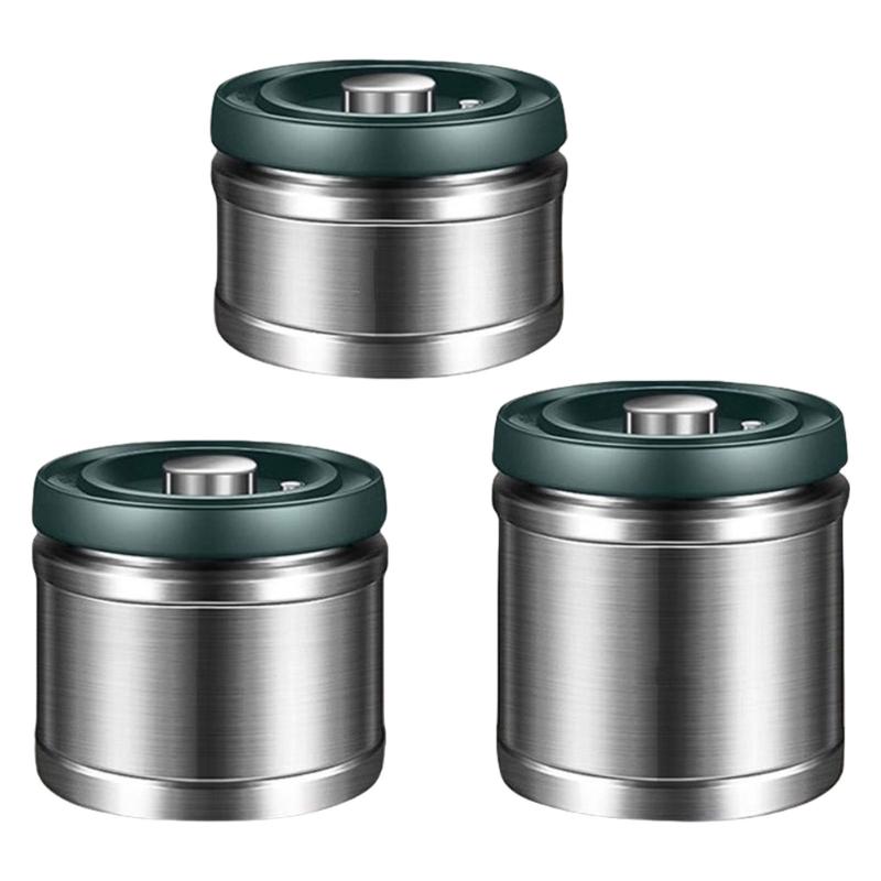 Vacuum Seal Container With 304 Stainless Steels Construction Kitchen Canister Metal Dry Goods Storage Organiser