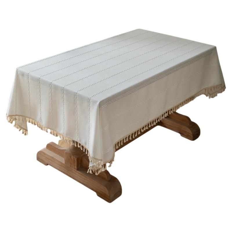 Embroidered Fringe Table Cloth Modern Simple Rectangle Cotton Linen Cover Dining Coffee
