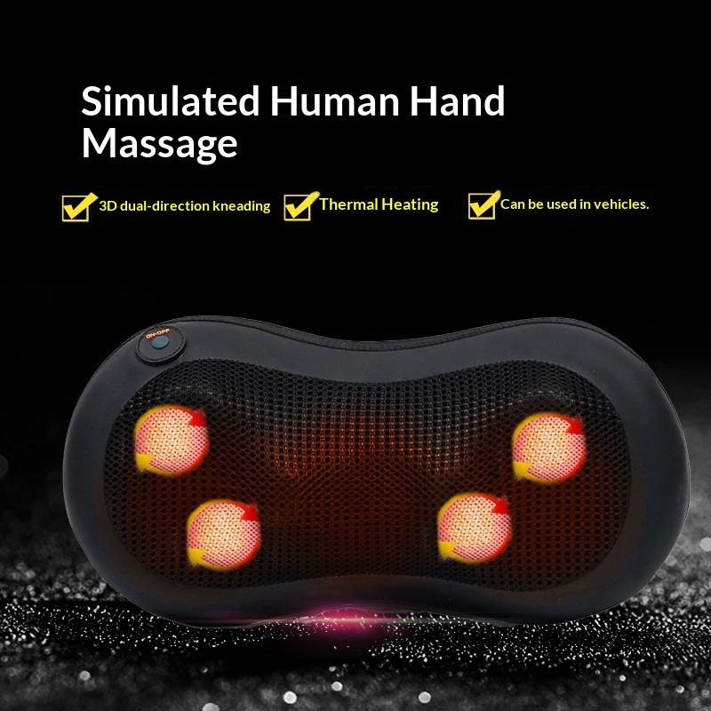 Portable 4D Heated Shiatsu Massager Pillow Ergonomic Neck Back Muscle Soreness Relief for Home Car Travel Office