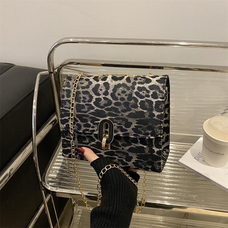 Simple And Fashionable Leopard Print, Simple And Foreign Commuting In Winter, Retro Chain, Single Shoulder Crossbody Small Square Bag Woman