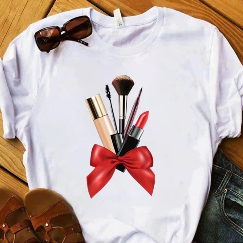 European and American Nail Polish Simple Women's Casual Cute Large Size Short-sleeved T-shirt Women Clothes Tops