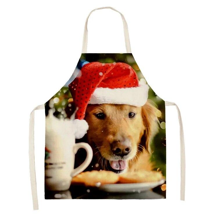 Simple Red Hat Cat and Dog Pattern Women's Kitchen Apron Linen Clean New Year 2022 New Apron