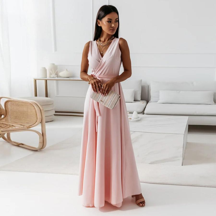 Women's New Bow V-Neck Long Evening & Formal Gown Dress for Women