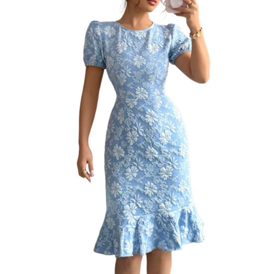 Summer Floral Bodycon Midi Dress for Women Short Sleeve Ruffle Midi Dress Mermaid Cocktail XL