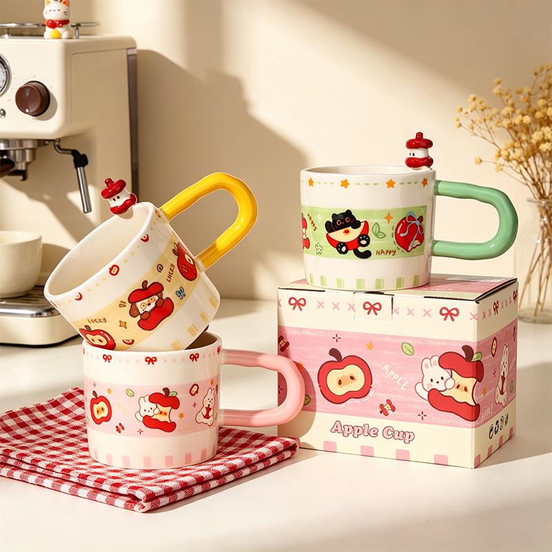 Sweet Apple Ceramic Mug Set - Cute Office Desktop Souvenir & Birthday Gift