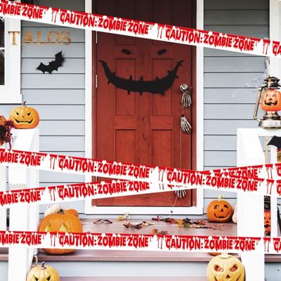 4 Pcs Halloween Caution Tape Bundle Spooky Warning Decoration Strip Halloween Themed Printed Tape for Haunted Houses Parties Outdoor Decorations