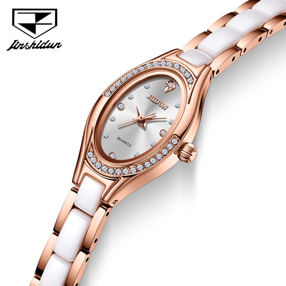 JSDUN 8842 Swiss Quartz Watch for Woman Elegant Luxury Ceramics Steel Strap Fashion Oval Diamond Dial Women's Waterproof Watches