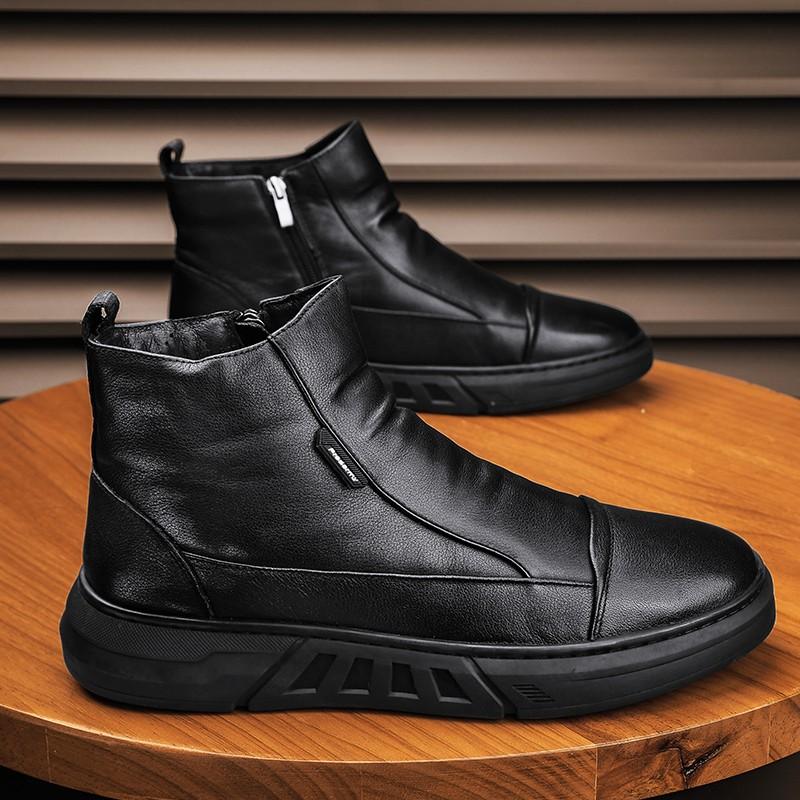 High-top winter velvet warm labor insurance cotton shoes black casual Martin leather shoes