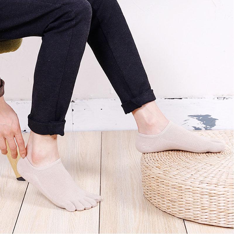 5 Pairs Spring Summer Casual Ankle Socks with Fingers Men's Breathable Sport Running Solid Black White Invisible Split Toe Socks