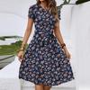 Women's Spring And Summer Casual Round Neck Short Sleeve Waist Floral Print Midi Dress