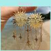 Vintage Style Copper Sun And Star Drop Earrings Handmade Geometric Jewelry For Ladies