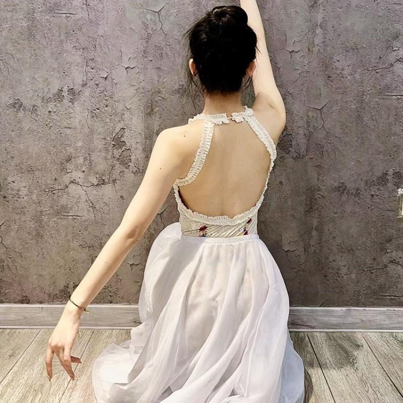 Womens Ballet Leotard With High Cut Leg Halter Neck Design Dance Training Performance