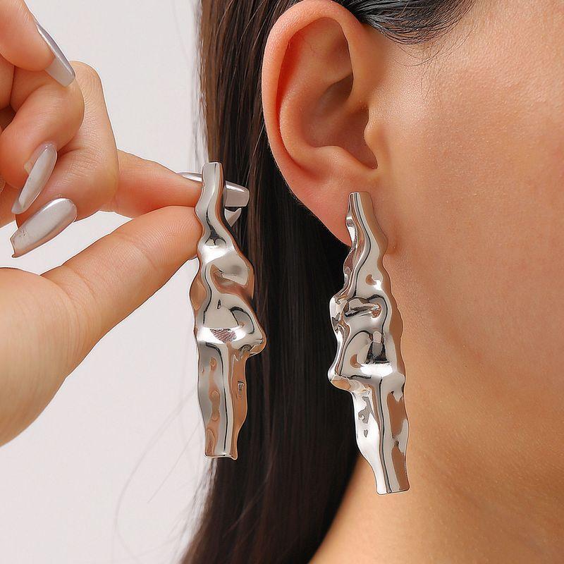 Europe and America Cross Border Retro Exaggerated Metal Lava Ruched Texture Stud Earrings Asymmetrical Geometric Earrings Earrings for Women