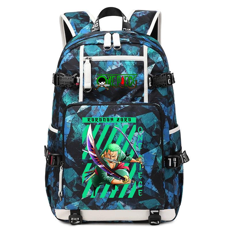 One Piece Zoro Print Large Capacity School Backpack For Kids Teens Anime Bookbag