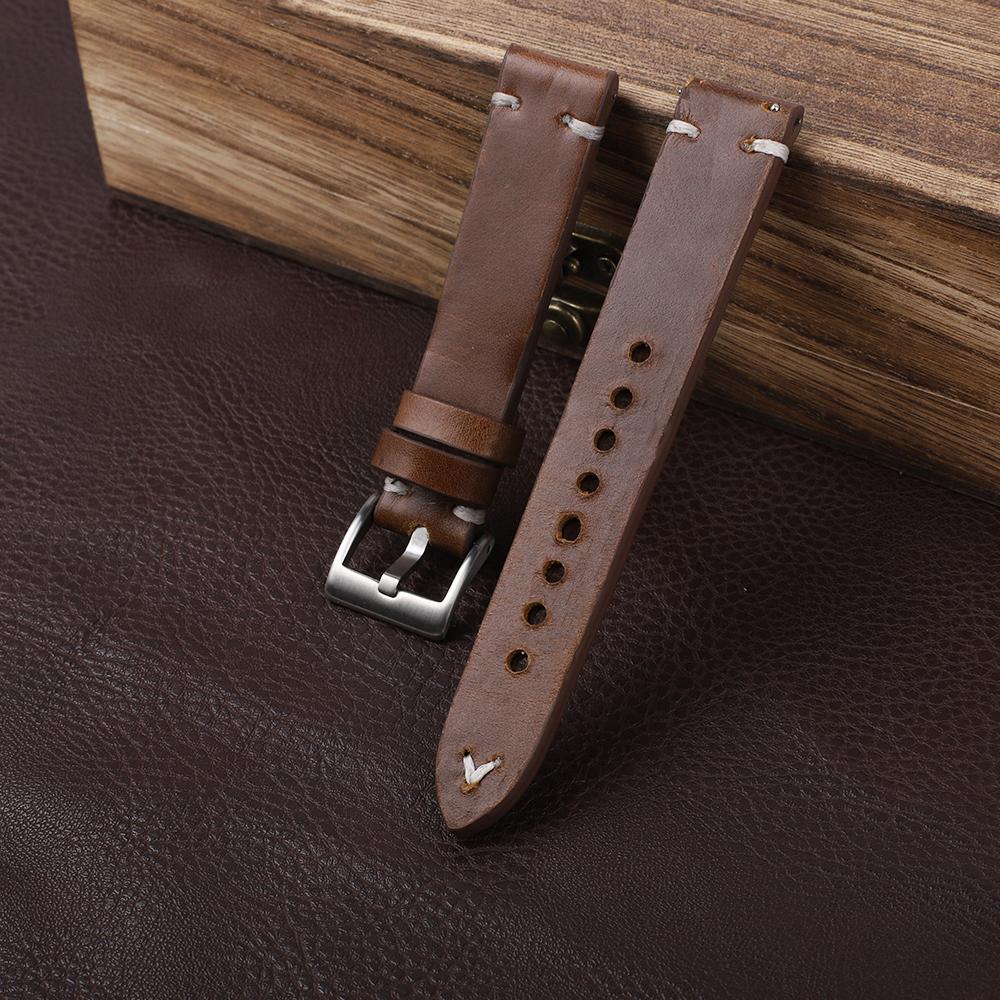Vintage Genuine Leather Watch Band 19mm 20mm 22mm 24mm Brown Coffee Handmade Stitching Cowhide Strap Bracelet Watch Accessories