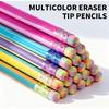 M&G Aurora Series 24 Pack HB Triangular Wood-Cased Pencils, Unsharpened with Erasers, Smooth Writing Break-Resistant Core, 6 Two-Tone Striped Colors