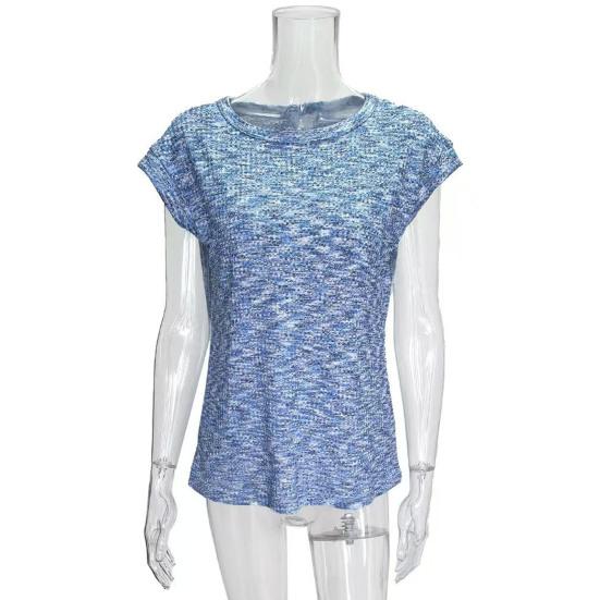 Women Tops Round Neck Short Sleeves Waffle Texture T-shirt Pure Color Loose Fit Knitted